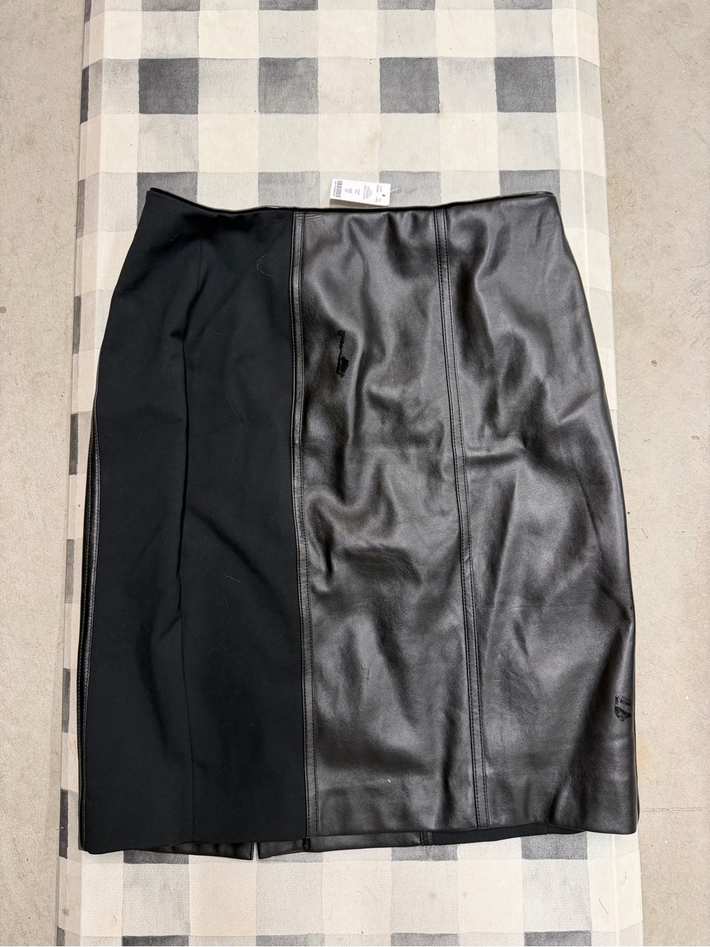 White House Black Market Black Two-Tone Faux Leather Pencil Skirt